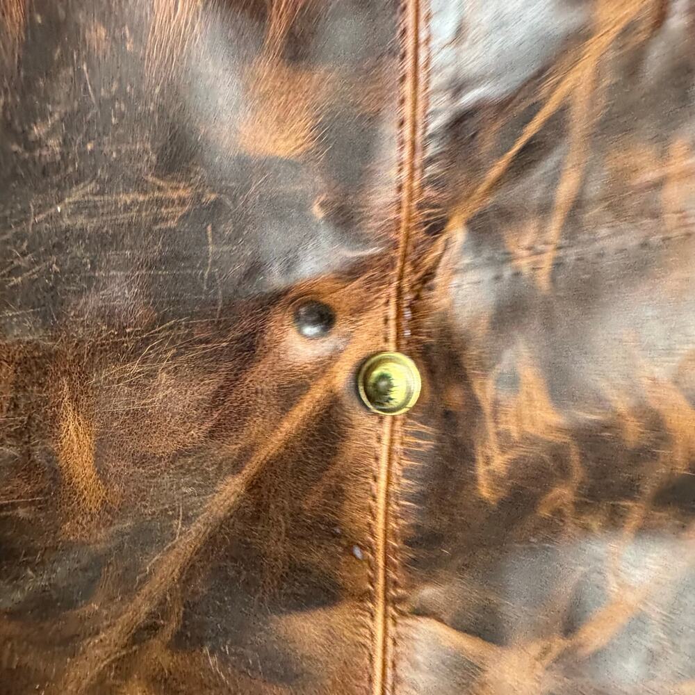 Vintage 90’s Brown Leather Weekender Duffle Patchwork Bag 20”x10”x10” Logo/Name - Picture 10 of 13